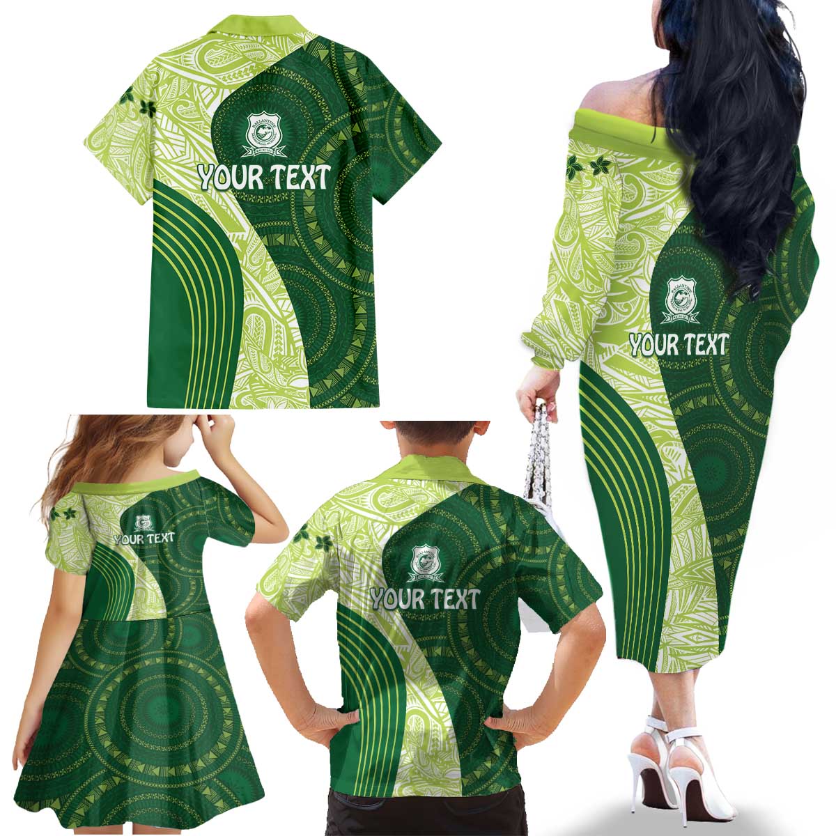 Fiji Ballantine Memorial High School Personalised Family Matching Off The Shoulder Long Sleeve Dress and Hawaiian Shirt Masi Tapa Mix Plumeria LT7 - Polynesian Pride