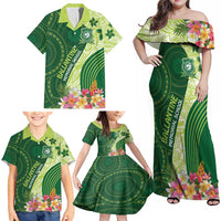 Fiji Ballantine Memorial High School Personalised Family Matching Off Shoulder Maxi Dress and Hawaiian Shirt Masi Tapa Mix Plumeria LT7 - Polynesian Pride