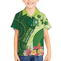 Fiji Ballantine Memorial High School Personalised Family Matching Off Shoulder Short Dress and Hawaiian Shirt Masi Tapa Mix Plumeria LT7 Son's Shirt Green - Polynesian Pride