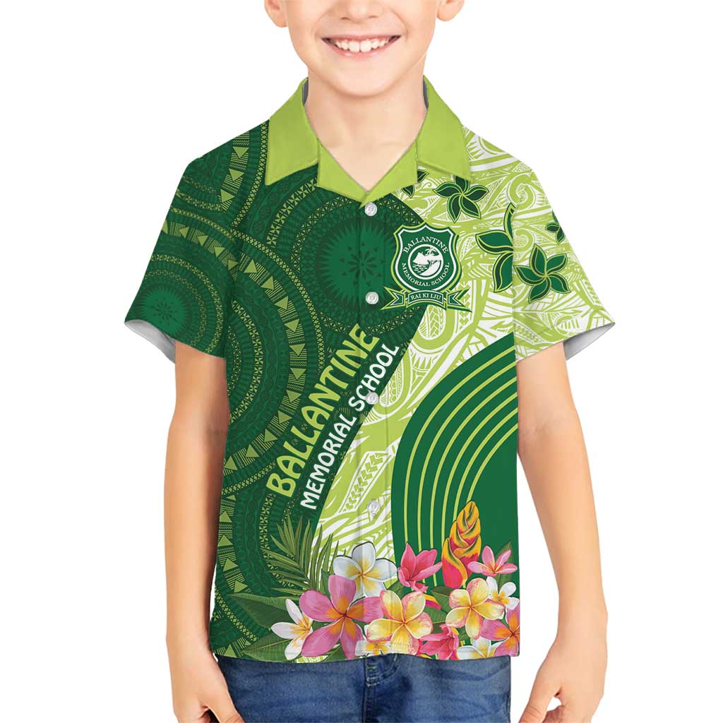 Fiji Ballantine Memorial High School Personalised Family Matching Summer Maxi Dress and Hawaiian Shirt Masi Tapa Mix Plumeria LT7 Son's Shirt Green - Polynesian Pride
