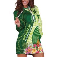 Fiji Ballantine Memorial High School Personalised Hoodie Dress Masi Tapa Mix Plumeria LT7 Green - Polynesian Pride
