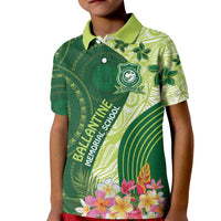 Fiji Ballantine Memorial High School Personalised Kid Polo Shirt Masi Tapa Mix Plumeria LT7 Kid Green - Polynesian Pride
