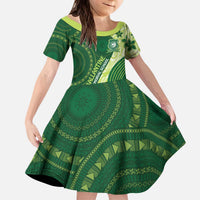 Fiji Ballantine Memorial High School Personalised Kid Short Sleeve Dress Masi Tapa Mix Plumeria LT7 KID Green - Polynesian Pride