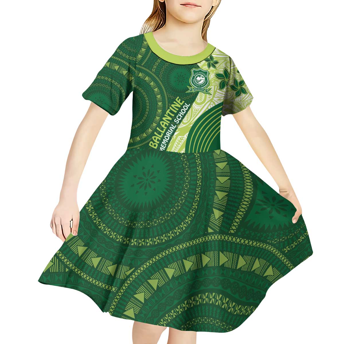 Fiji Ballantine Memorial High School Personalised Kid Short Sleeve Dress Masi Tapa Mix Plumeria LT7 - Polynesian Pride