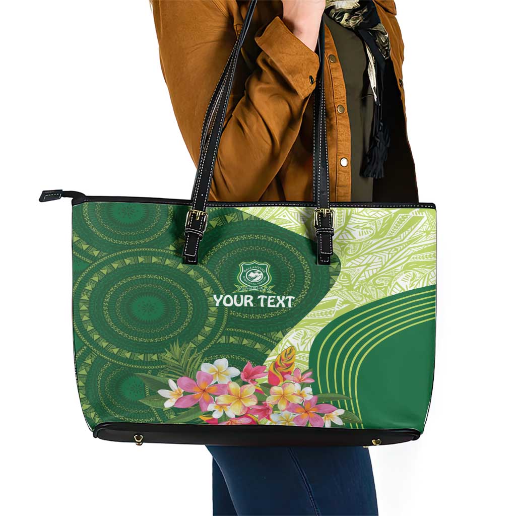 Fiji Ballantine Memorial High School Personalised Leather Tote Bag Masi Tapa Mix Plumeria