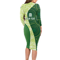 Fiji Ballantine Memorial High School Personalised Long Sleeve Bodycon Dress Masi Tapa Mix Plumeria LT7 - Polynesian Pride