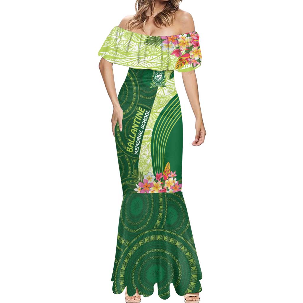 Fiji Ballantine Memorial High School Personalised Mermaid Dress Masi Tapa Mix Plumeria LT7 - Polynesian Pride