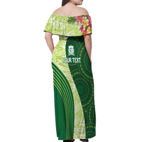 Fiji Ballantine Memorial High School Personalised Off Shoulder Maxi Dress Masi Tapa Mix Plumeria LT7 - Polynesian Pride