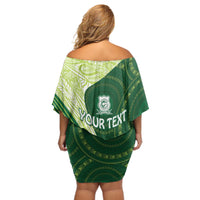 Fiji Ballantine Memorial High School Personalised Off Shoulder Short Dress Masi Tapa Mix Plumeria LT7 - Polynesian Pride