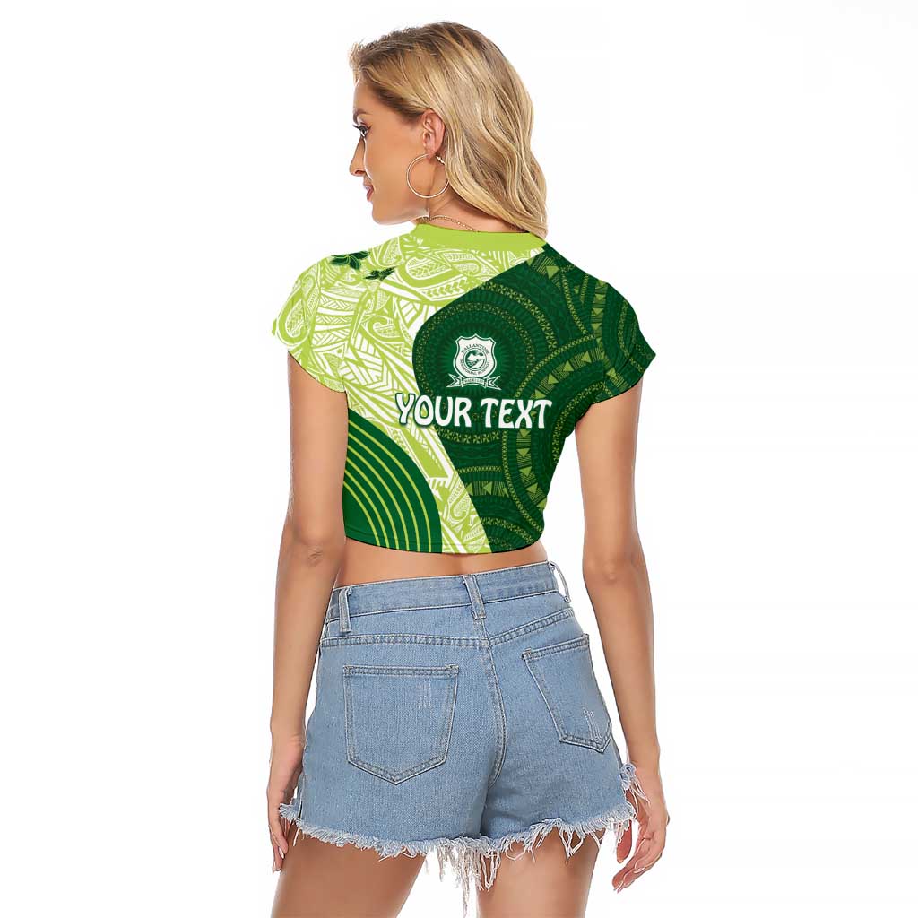 Fiji Ballantine Memorial High School Personalised Raglan Cropped T Shirt Masi Tapa Mix Plumeria LT7 - Polynesian Pride