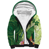 Fiji Ballantine Memorial High School Personalised Sherpa Hoodie Masi Tapa Mix Plumeria LT7 Unisex Green - Polynesian Pride