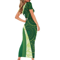 Fiji Ballantine Memorial High School Personalised Short Sleeve Bodycon Dress Masi Tapa Mix Plumeria LT7 - Polynesian Pride