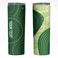 Fiji Ballantine Memorial High School Personalised Skinny Tumbler Masi Tapa Mix Plumeria LT7 Green - Polynesian Pride