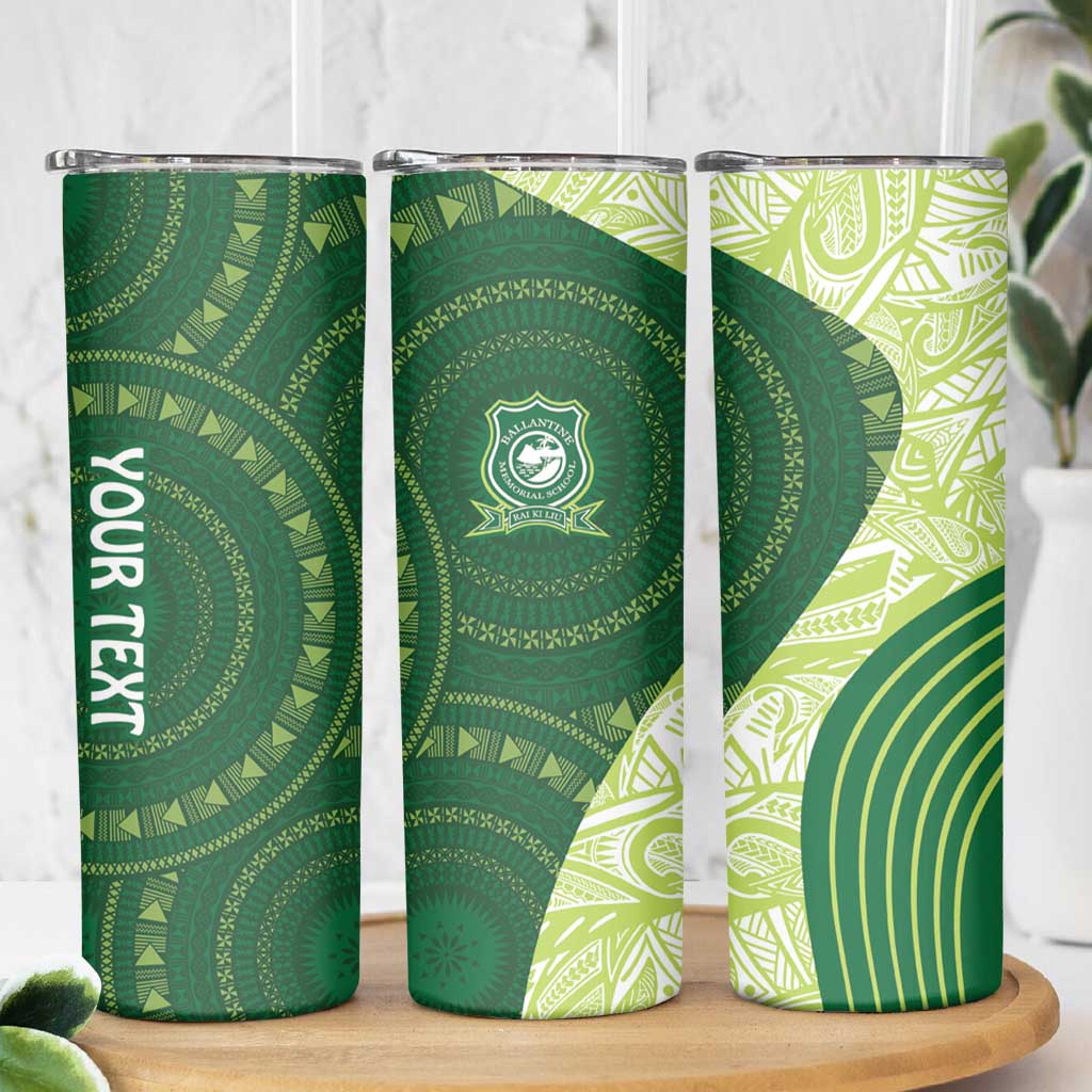 Fiji Ballantine Memorial High School Personalised Skinny Tumbler Masi Tapa Mix Plumeria LT7 - Polynesian Pride