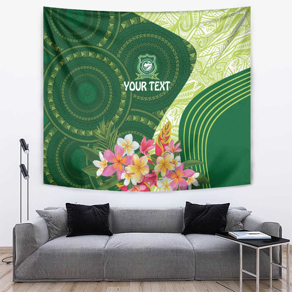 Fiji Ballantine Memorial High School Personalised Tapestry Masi Tapa Mix Plumeria LT7 Green - Polynesian Pride