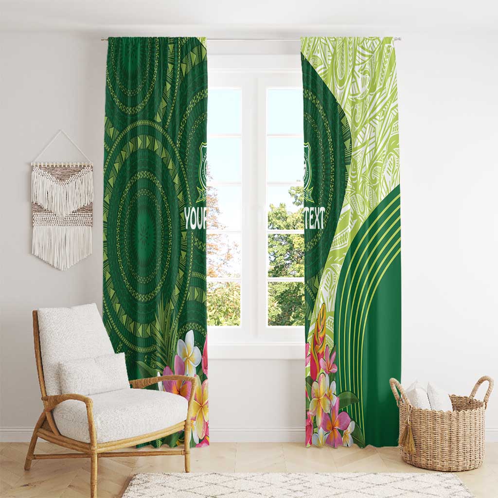 Fiji Ballantine Memorial High School Personalised Window Curtain Masi Tapa Mix Plumeria