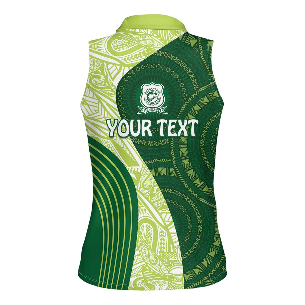 Fiji Ballantine Memorial High School Personalised Women Sleeveless Polo Shirt Masi Tapa Mix Plumeria LT7 - Polynesian Pride