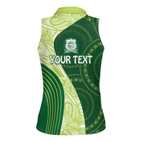 Fiji Ballantine Memorial High School Personalised Women Sleeveless Polo Shirt Masi Tapa Mix Plumeria LT7 - Polynesian Pride