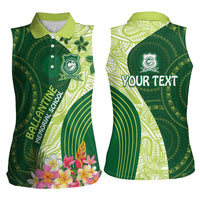 Fiji Ballantine Memorial High School Personalised Women Sleeveless Polo Shirt Masi Tapa Mix Plumeria LT7 - Polynesian Pride