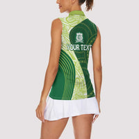 Fiji Ballantine Memorial High School Personalised Women Sleeveless Polo Shirt Masi Tapa Mix Plumeria LT7 - Polynesian Pride