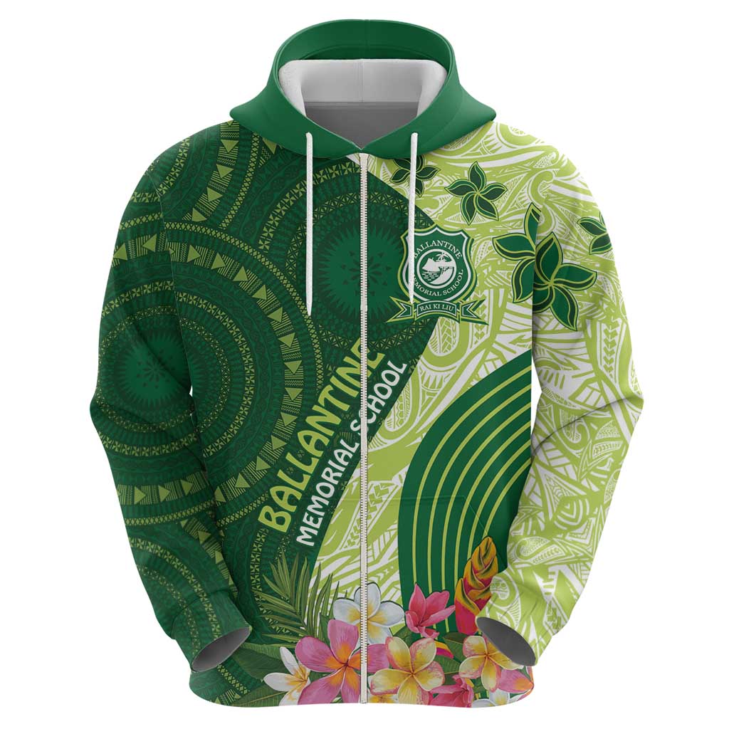 Fiji Ballantine Memorial High School Personalised Zip Hoodie Masi Tapa Mix Plumeria LT7 - Polynesian Pride