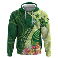 Fiji Ballantine Memorial High School Personalised Zip Hoodie Masi Tapa Mix Plumeria LT7 Pullover Hoodie Green - Polynesian Pride