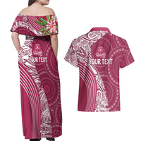 Fiji Adi Cakobau School Personalised Couples Matching Off Shoulder Maxi Dress and Hawaiian Shirt Masi Tapa Mix Plumeria LT7 - Polynesian Pride