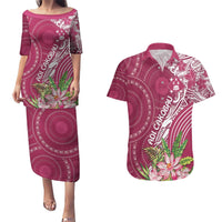 Fiji Adi Cakobau School Personalised Couples Matching Puletasi and Hawaiian Shirt Masi Tapa Mix Plumeria LT7 Maroon - Polynesian Pride