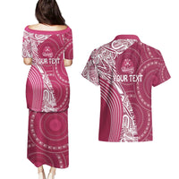 Fiji Adi Cakobau School Personalised Couples Matching Puletasi and Hawaiian Shirt Masi Tapa Mix Plumeria LT7 - Polynesian Pride