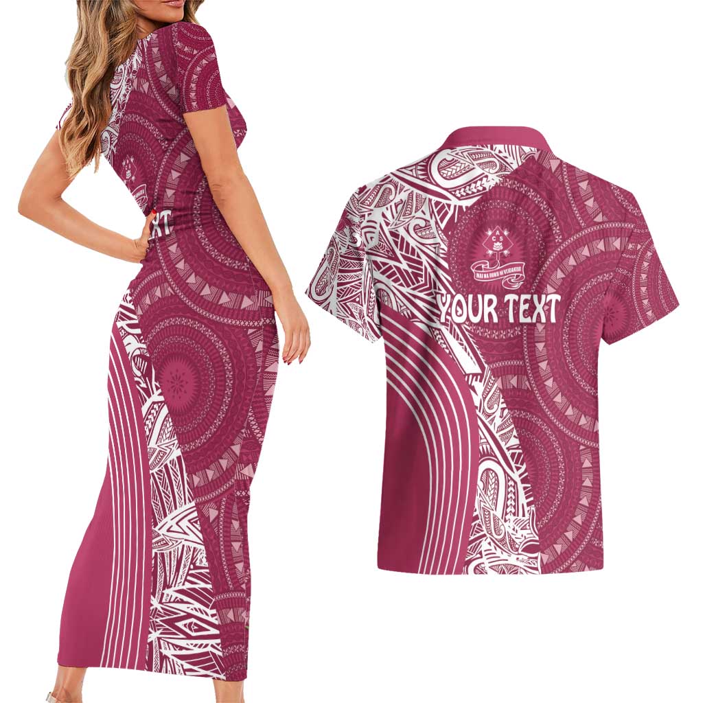 Fiji Adi Cakobau School Personalised Couples Matching Short Sleeve Bodycon Dress and Hawaiian Shirt Masi Tapa Mix Plumeria LT7 - Polynesian Pride