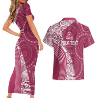 Fiji Adi Cakobau School Personalised Couples Matching Short Sleeve Bodycon Dress and Hawaiian Shirt Masi Tapa Mix Plumeria LT7 - Polynesian Pride