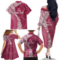 Fiji Adi Cakobau School Personalised Family Matching Off The Shoulder Long Sleeve Dress and Hawaiian Shirt Masi Tapa Mix Plumeria LT7 - Polynesian Pride