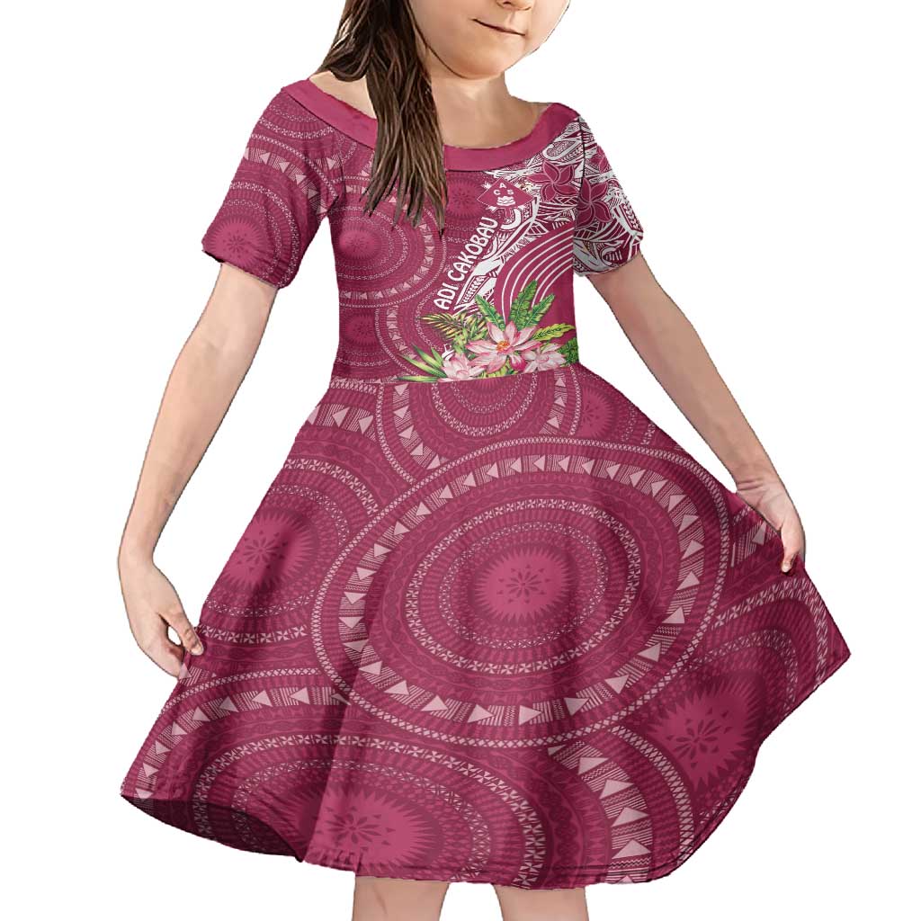 Fiji Adi Cakobau School Personalised Family Matching Off Shoulder Maxi Dress and Hawaiian Shirt Masi Tapa Mix Plumeria LT7 Daughter's Dress Maroon - Polynesian Pride