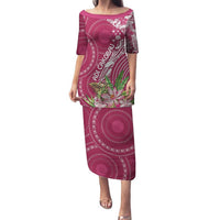 Fiji Adi Cakobau School Personalised Family Matching Puletasi and Hawaiian Shirt Masi Tapa Mix Plumeria LT7 Mom's Dress Maroon - Polynesian Pride