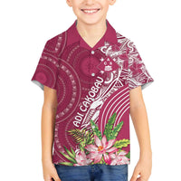 Fiji Adi Cakobau School Personalised Family Matching Puletasi and Hawaiian Shirt Masi Tapa Mix Plumeria LT7 Son's Shirt Maroon - Polynesian Pride