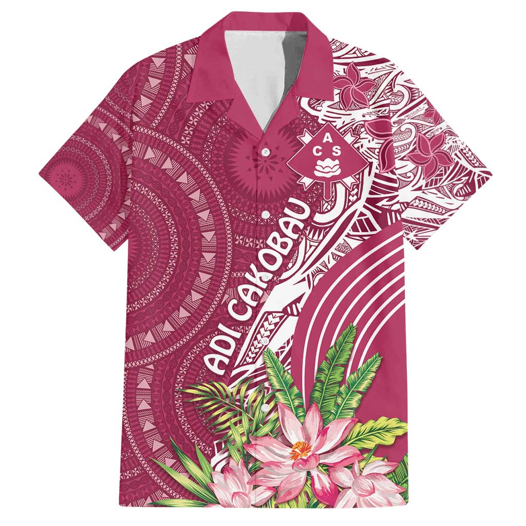Fiji Adi Cakobau School Personalised Family Matching Summer Maxi Dress and Hawaiian Shirt Masi Tapa Mix Plumeria LT7 Dad's Shirt - Short Sleeve Maroon - Polynesian Pride