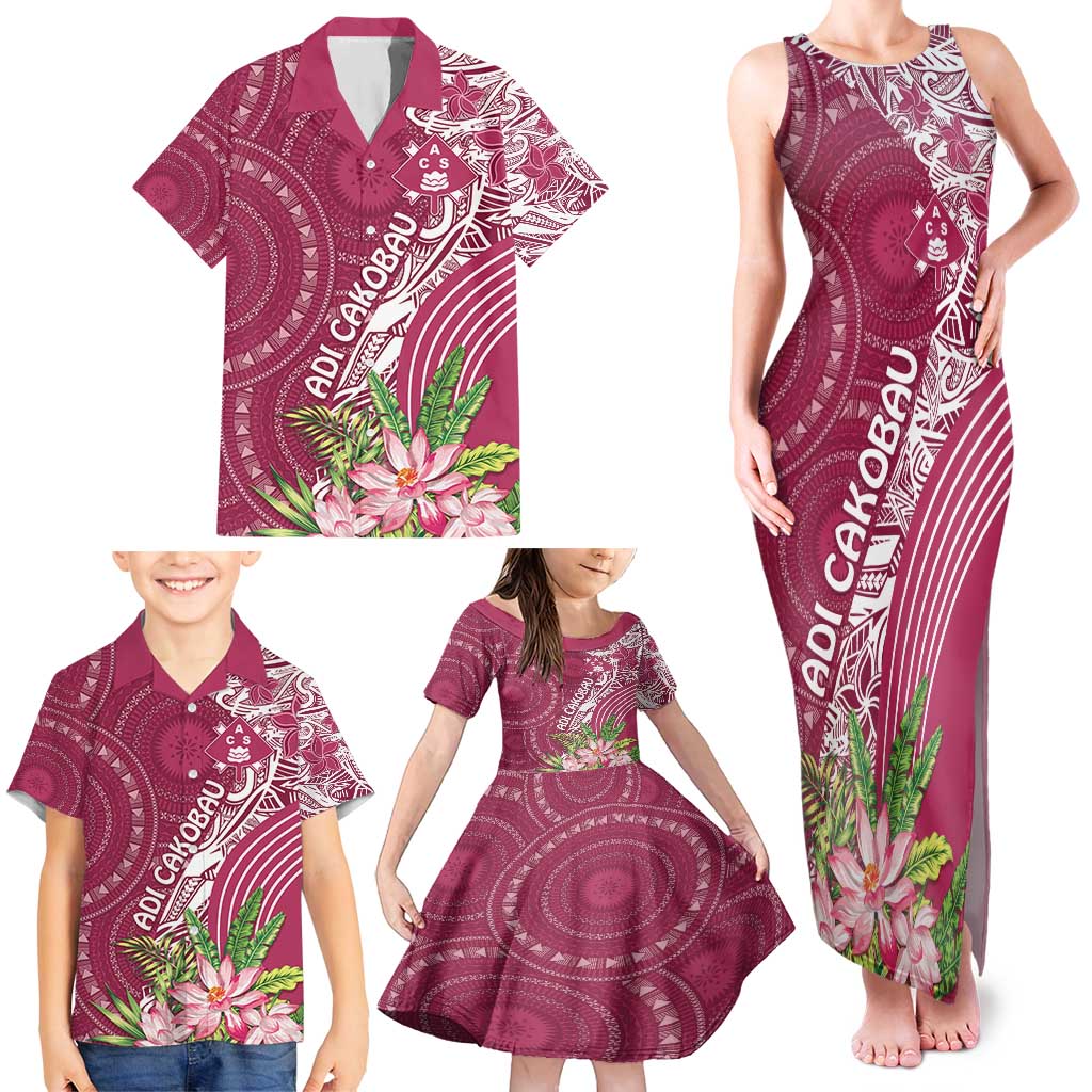 Fiji Adi Cakobau School Personalised Family Matching Tank Maxi Dress and Hawaiian Shirt Masi Tapa Mix Plumeria LT7 - Polynesian Pride