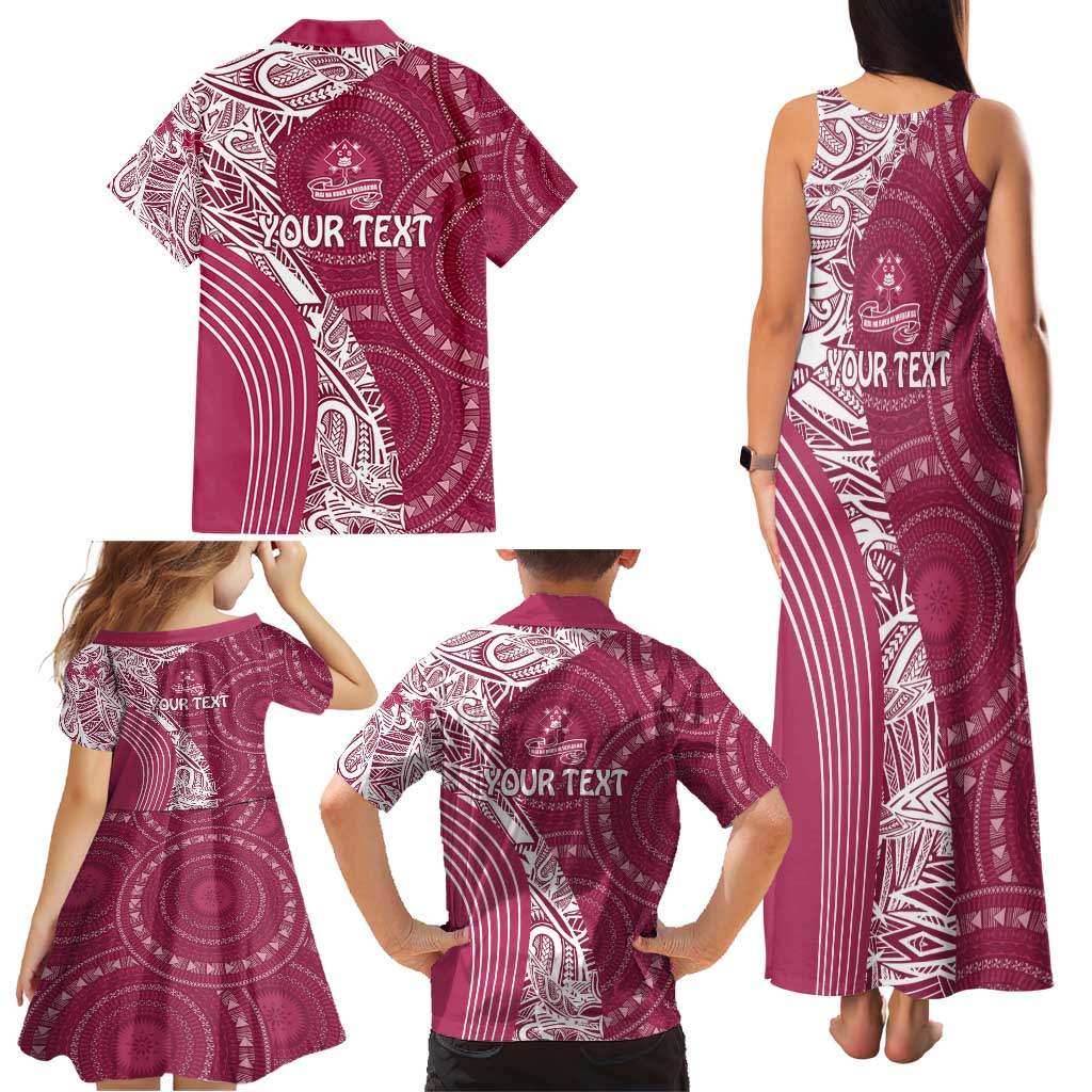Fiji Adi Cakobau School Personalised Family Matching Tank Maxi Dress and Hawaiian Shirt Masi Tapa Mix Plumeria LT7 - Polynesian Pride
