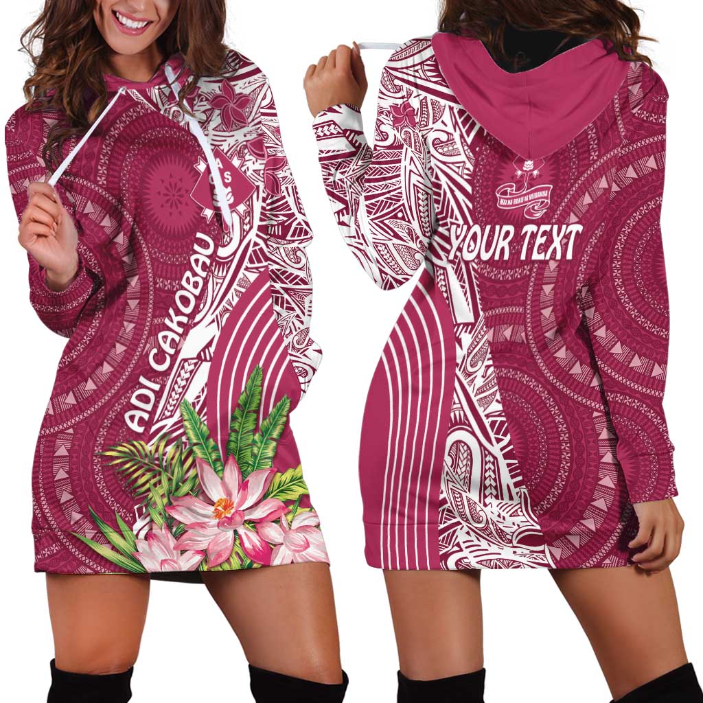 Fiji Adi Cakobau School Personalised Hoodie Dress Masi Tapa Mix Plumeria LT7 - Polynesian Pride