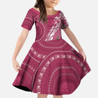 Fiji Adi Cakobau School Personalised Kid Short Sleeve Dress Masi Tapa Mix Plumeria LT7 KID Maroon - Polynesian Pride