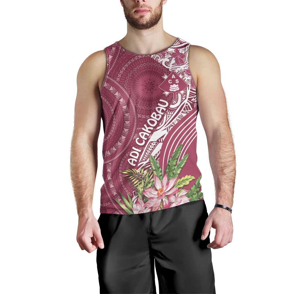 Fiji Adi Cakobau School Personalised Men Tank Top Masi Tapa Mix Plumeria LT7 - Polynesian Pride