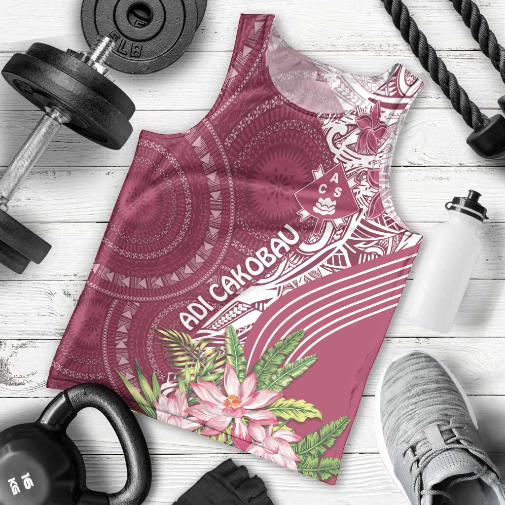 Fiji Adi Cakobau School Personalised Men Tank Top Masi Tapa Mix Plumeria LT7 - Polynesian Pride
