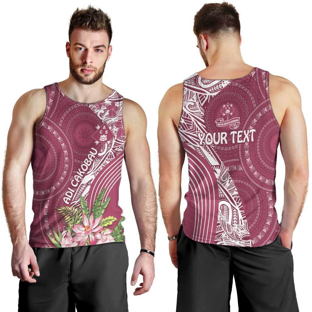 Fiji Adi Cakobau School Personalised Men Tank Top Masi Tapa Mix Plumeria LT7 - Polynesian Pride