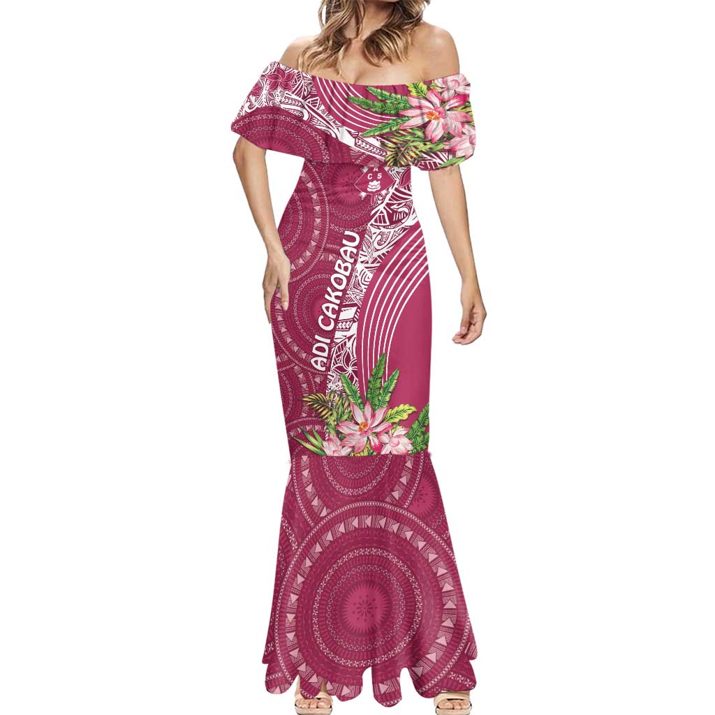 Fiji Adi Cakobau School Personalised Mermaid Dress Masi Tapa Mix Plumeria LT7 - Polynesian Pride