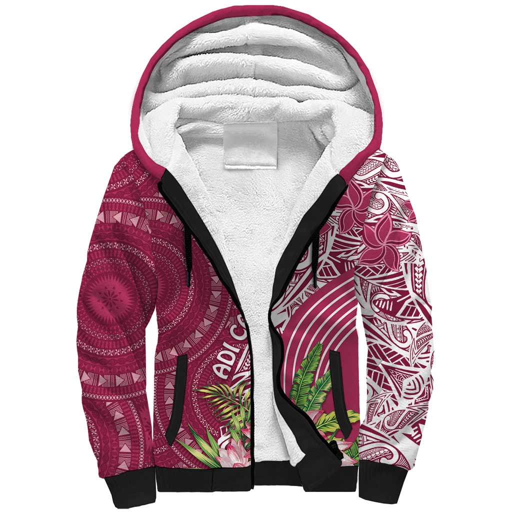 Fiji Adi Cakobau School Personalised Sherpa Hoodie Masi Tapa Mix Plumeria LT7 Unisex Maroon - Polynesian Pride