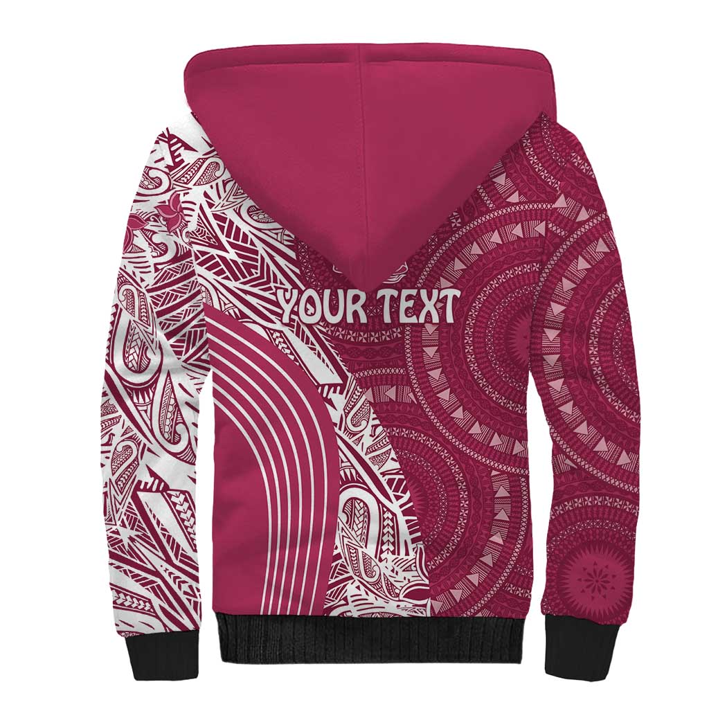 Fiji Adi Cakobau School Personalised Sherpa Hoodie Masi Tapa Mix Plumeria LT7 - Polynesian Pride