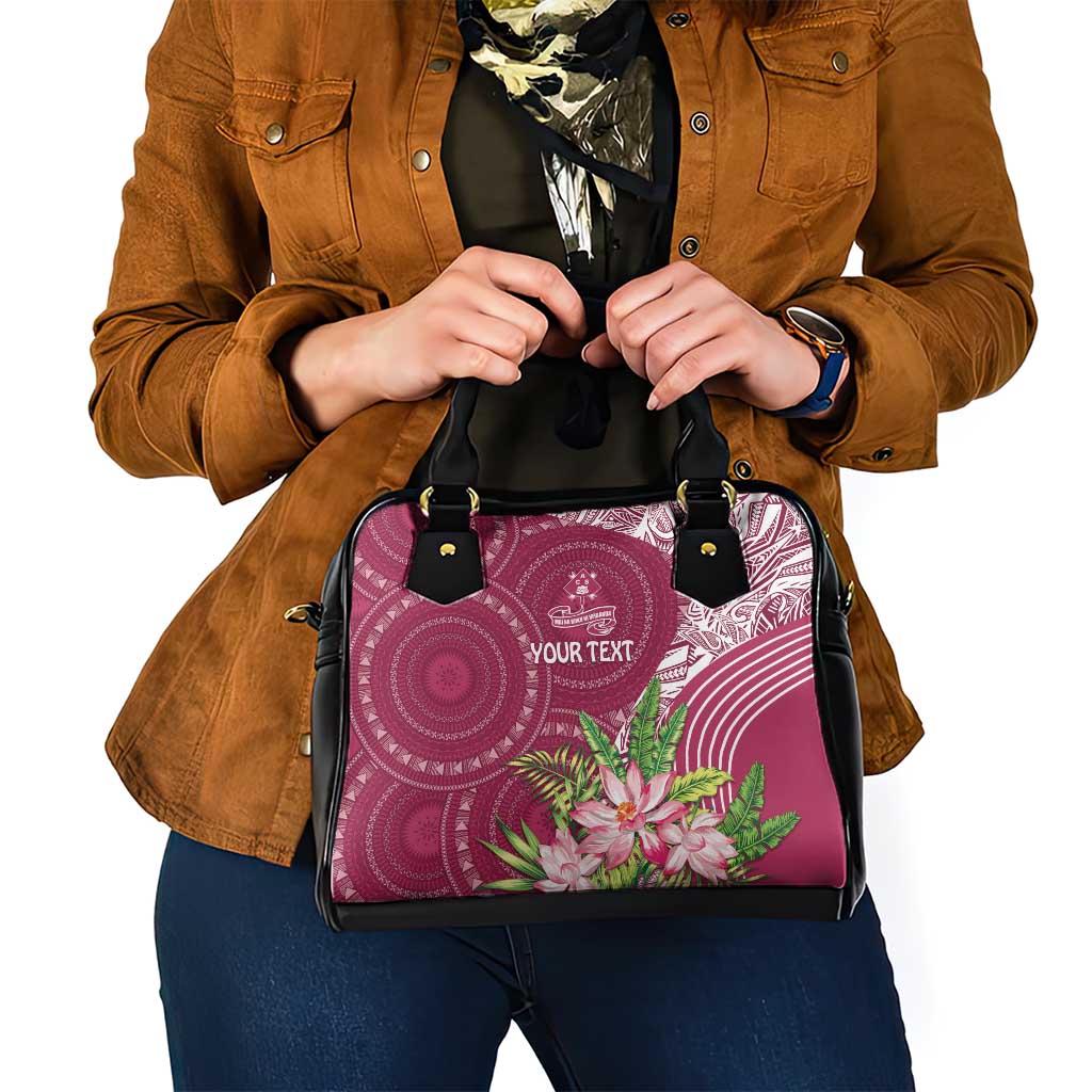 Fiji Adi Cakobau School Personalised Shoulder Handbag Masi Tapa Mix Plumeria