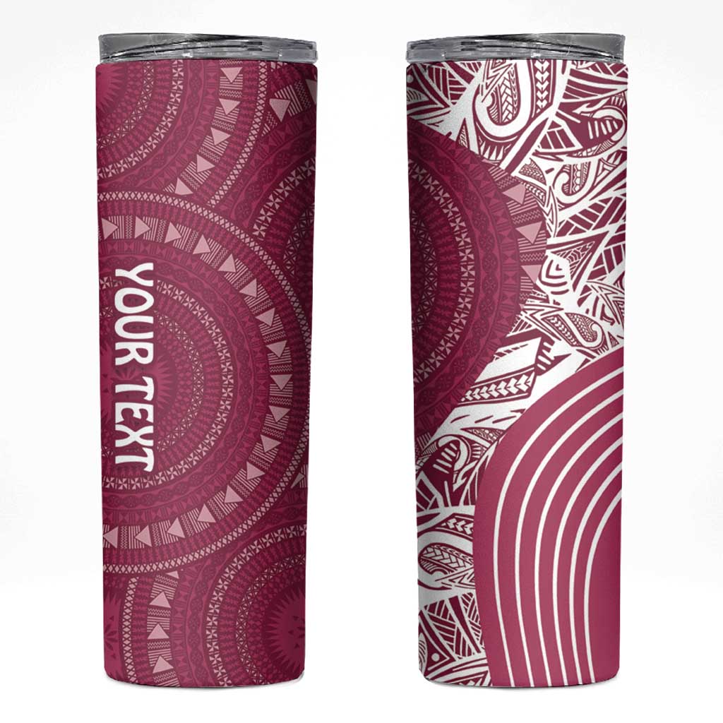Fiji Adi Cakobau School Personalised Skinny Tumbler Masi Tapa Mix Plumeria LT7 Maroon - Polynesian Pride