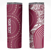 Fiji Adi Cakobau School Personalised Skinny Tumbler Masi Tapa Mix Plumeria LT7 Maroon - Polynesian Pride
