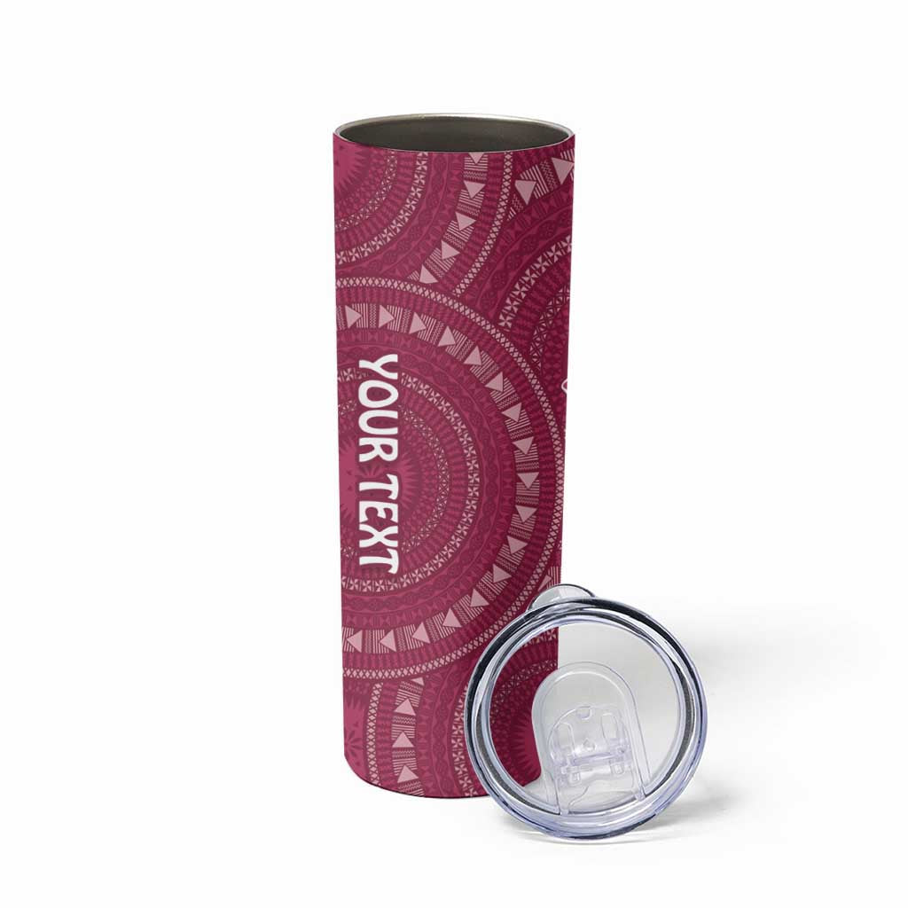 Fiji Adi Cakobau School Personalised Skinny Tumbler Masi Tapa Mix Plumeria LT7 - Polynesian Pride
